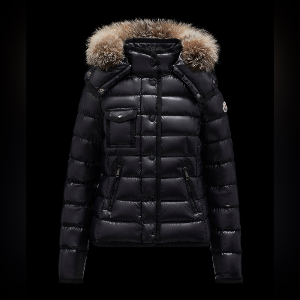Moncler black armoise puffer jacket with fur